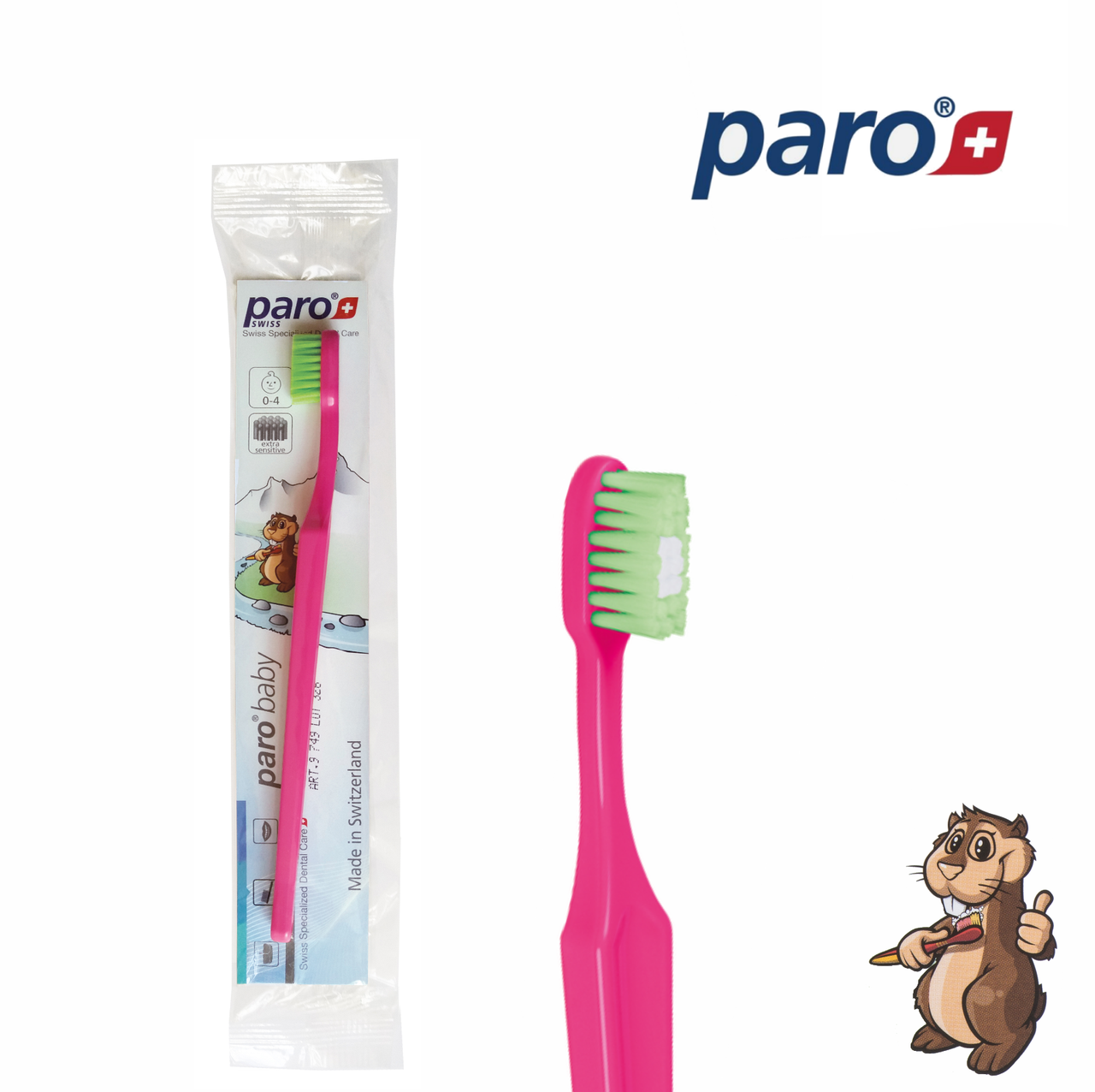 

Детская зубная щетка paro baby brush (от 0-4 лет) розовая, Розовый