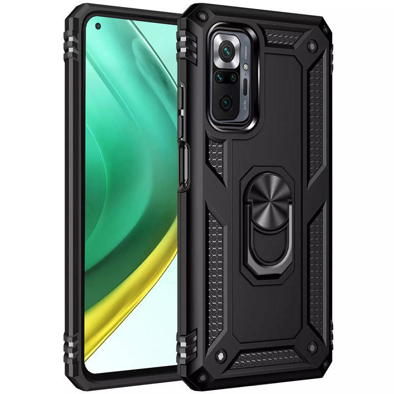 

Ударопрочный противоударный чехол для Xiaomi Redmi Note 10 Pro Serge Ring черный под маг. держатель с кольцом