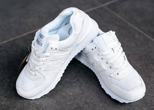 

Белые женские кроссовки New Balance 574 All White. Женская обувь весна лето Нью Баланс., Белый