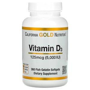

California Gold Nutrition, витамин D3, 125 мкг (5000 МЕ), 360 капсул