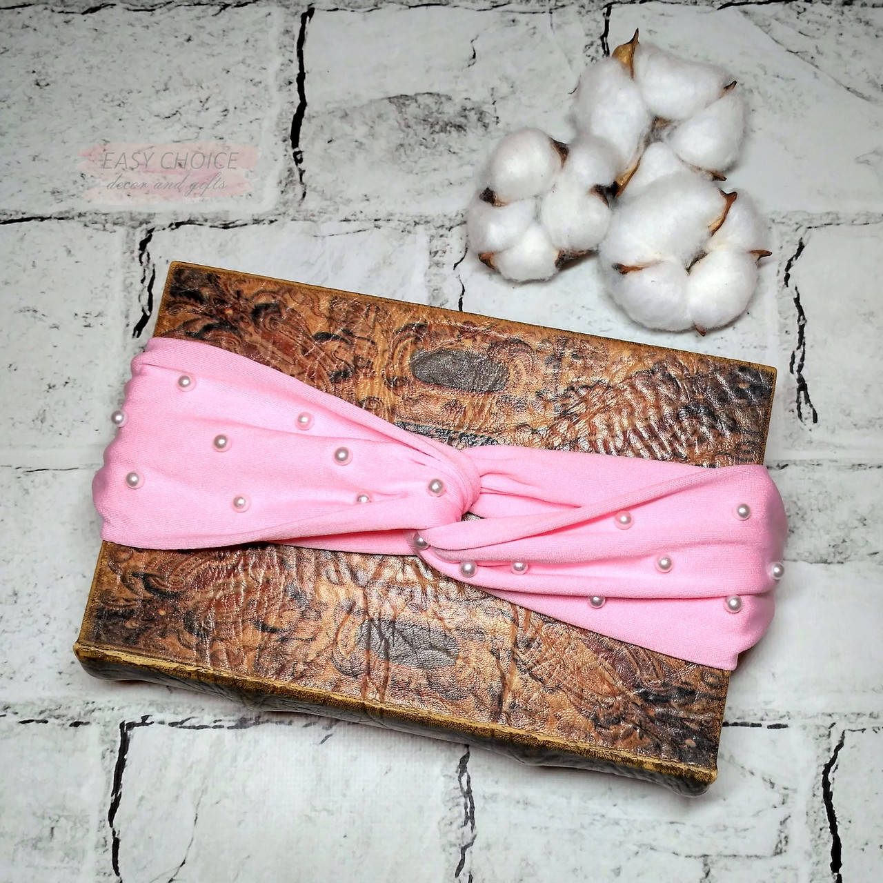 

Повязка на голову чалма узел с бусинами, розовая, Розовый