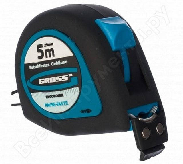 

Рулетка "ErgonomiscH", 5 м x 25 мм, магнитный обрезиненный зацеп. GROSS 31103