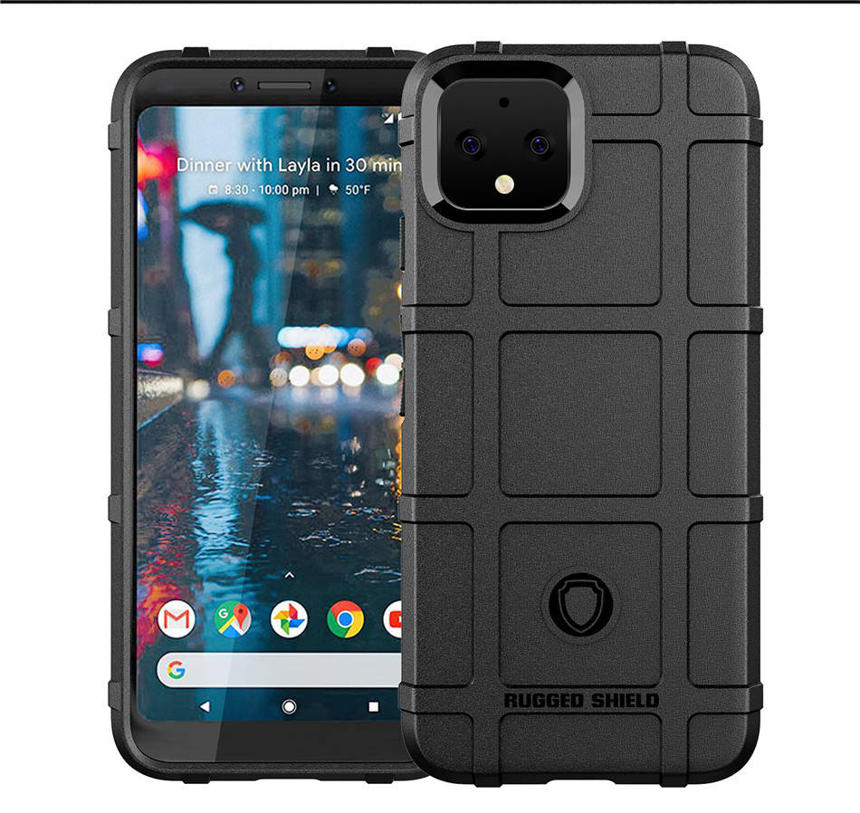 

Противоударный чехол бампер Rugged Shield для Google Pixel 4 черный резиновый