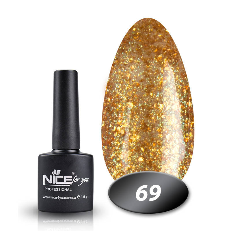 

Гель лак Nice for you 069 золото с крупными блестками 8,5 мл