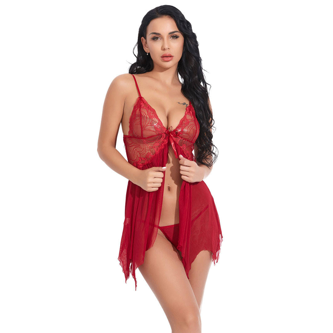 

Эротический пеньюар со стрингами бордо