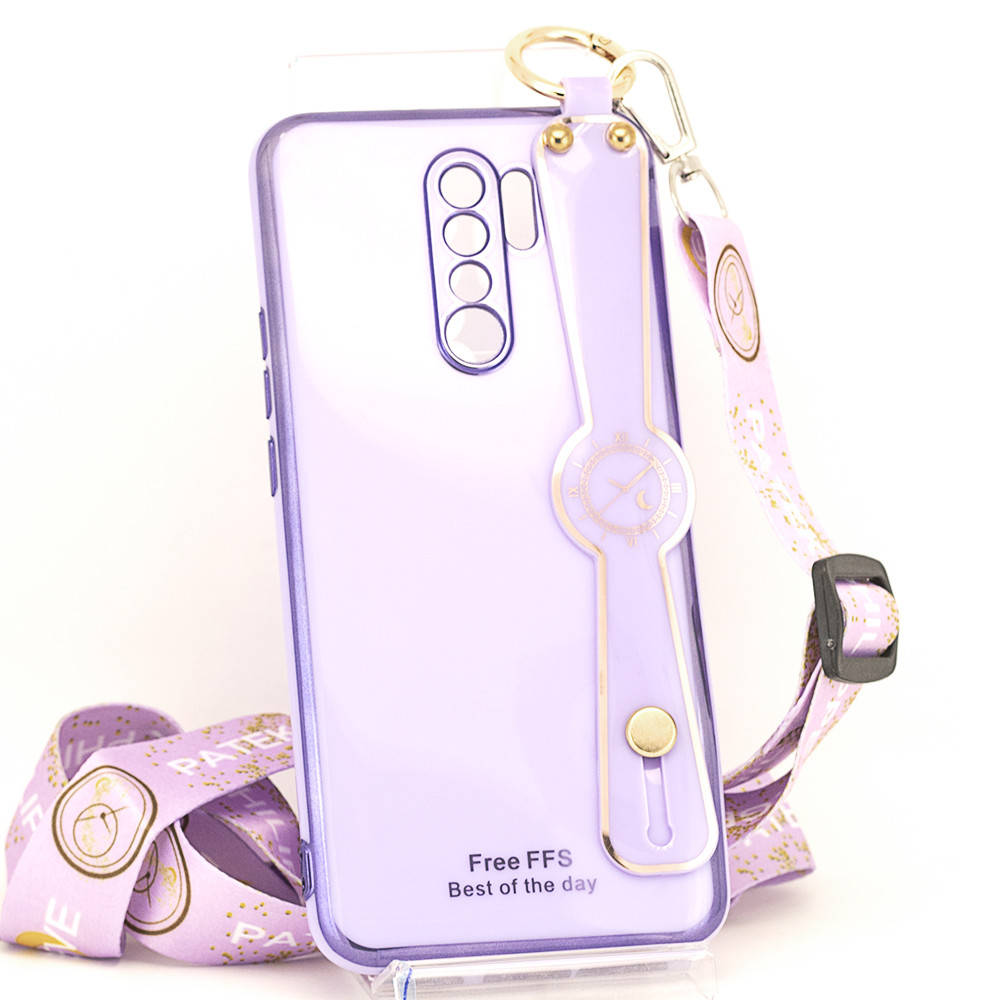 

Чехол Luxury для Xiaomi Redmi 9 бампер с ремешком Purple, Сиреневый