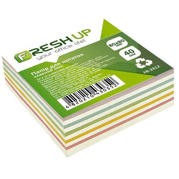 

Блок бумаги для заметок Fresh Up FR-2412 клееный 80*80мм Микс 400 листов, Разные цвета