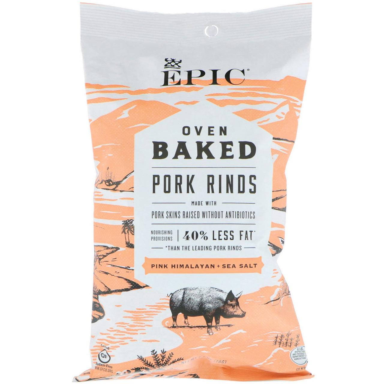 

Epic Bar, Oven Baked, Pork Rinds, Pink Himalayan + Sea Salt, 2.5 oz (70 g)