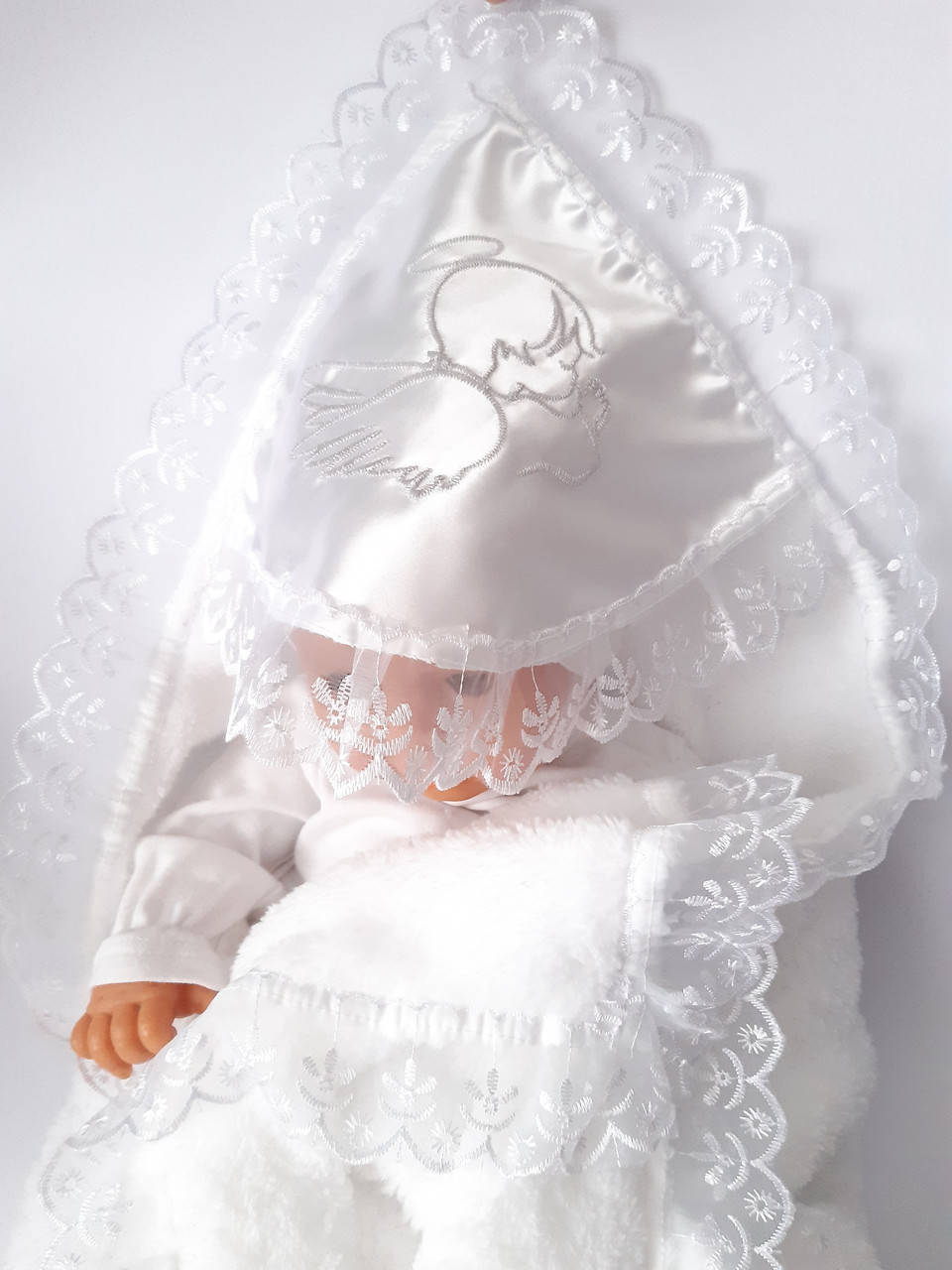 

Крыжма «Пушок». Крещение ребенка - крижмо. Плед, одеяло для новорожденного, Белый