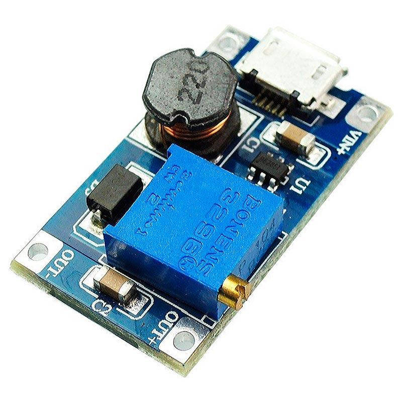 

Импульсный DC-DC повышающий преобразователь на MT3608, microusb вх. 2-24В,вых.5-28В, Iмакс.вых. 2А