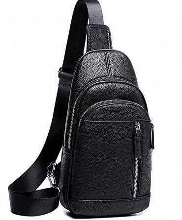 

Мужская черная кожаная сумка на грудь TIDING BAG A25F-021-1A, Черный
