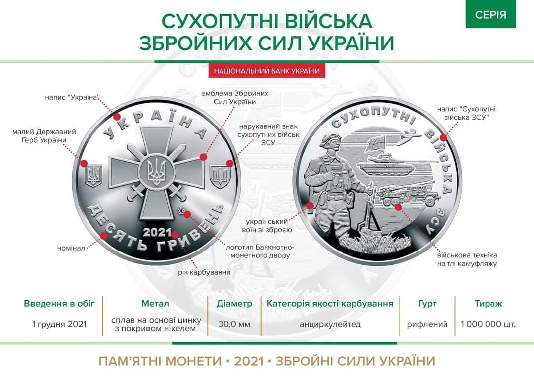 

Сухопутні війська Зброїних Сил України 10 гривень 2021 року в капсулі
