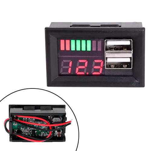 

Индикатор заряда аккумулятора, вольтметр 12В, 2xUSB автомобильный