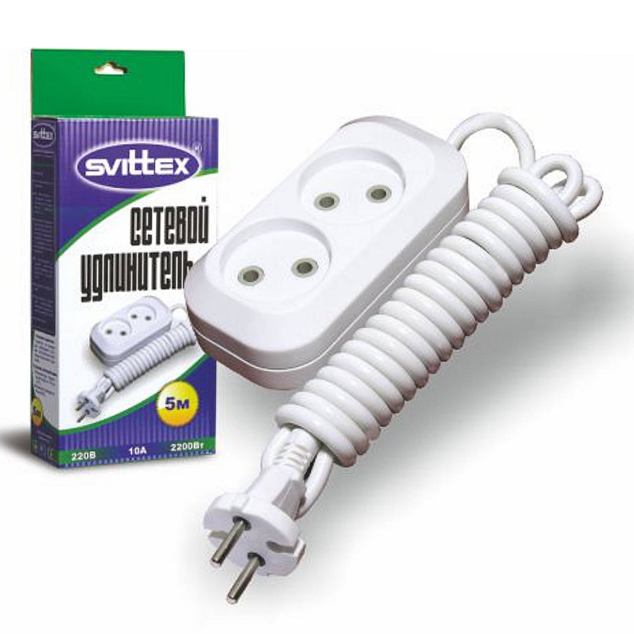 

Удлинитель SVITTEX 2м с двухместной розеткой.10А