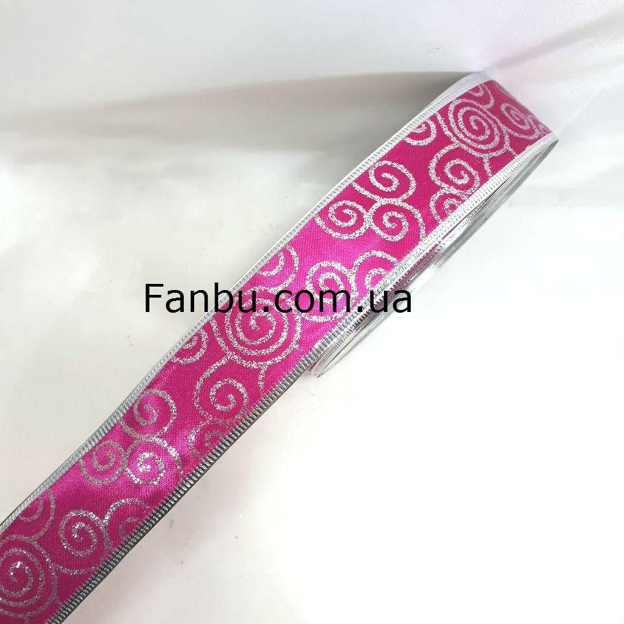 

Новогодняя лента с рисунком"королевский завиток" цвет розовый с серебром,на метраж(ширина 4см)