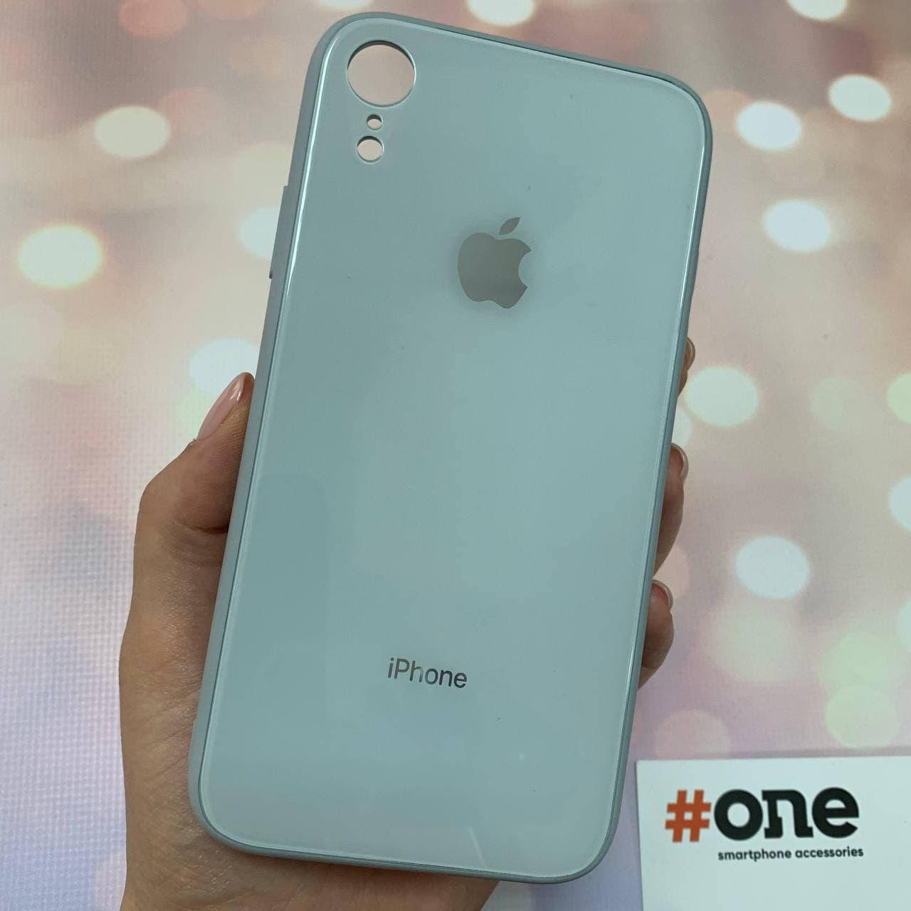 

Чехол для iPhone XR стеклянный плотный чехол с логотипом на телефон айфон хр белый GSS