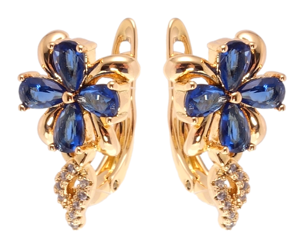

Серьги Xuping Позолота 18K английский замок "Цветочки с синими фианитами"