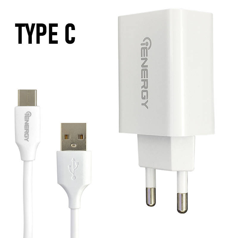 

Зарядка тайп си, Зарядка Type C с кабелем, 1xUSB, 2.1A, iEnergy Белый