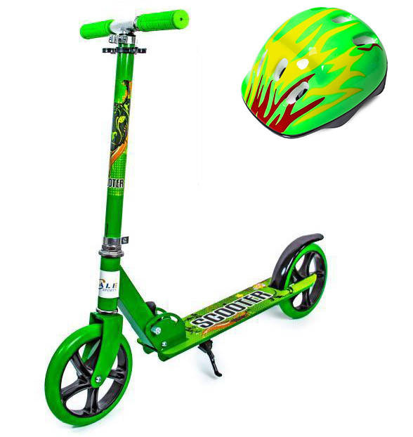 

+ Шлем + Детский двухколесный самокат Складной Scooter 470 Зеленый цвет, Зелёный