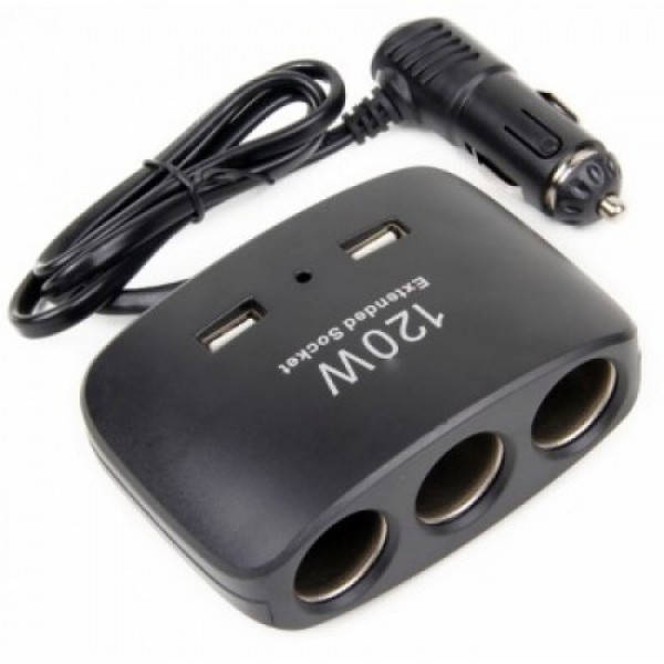 

Разветвитель прикуривателя в авто 1511 (3 гнезда+2*USB), Черный