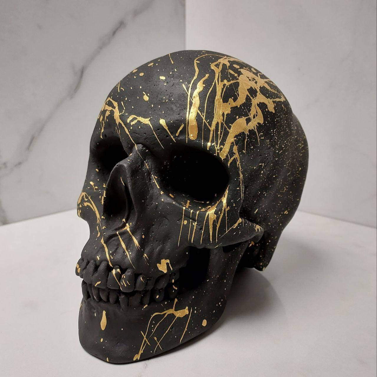

Декоративний череп з гіпсу - Gold_ blood, Черный