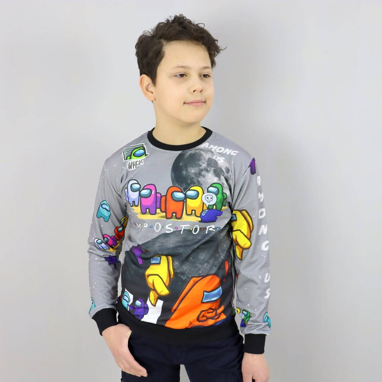 

Свитшот для мальчика AMONG US серый тм MUKO размер 10-11,12-13 лет