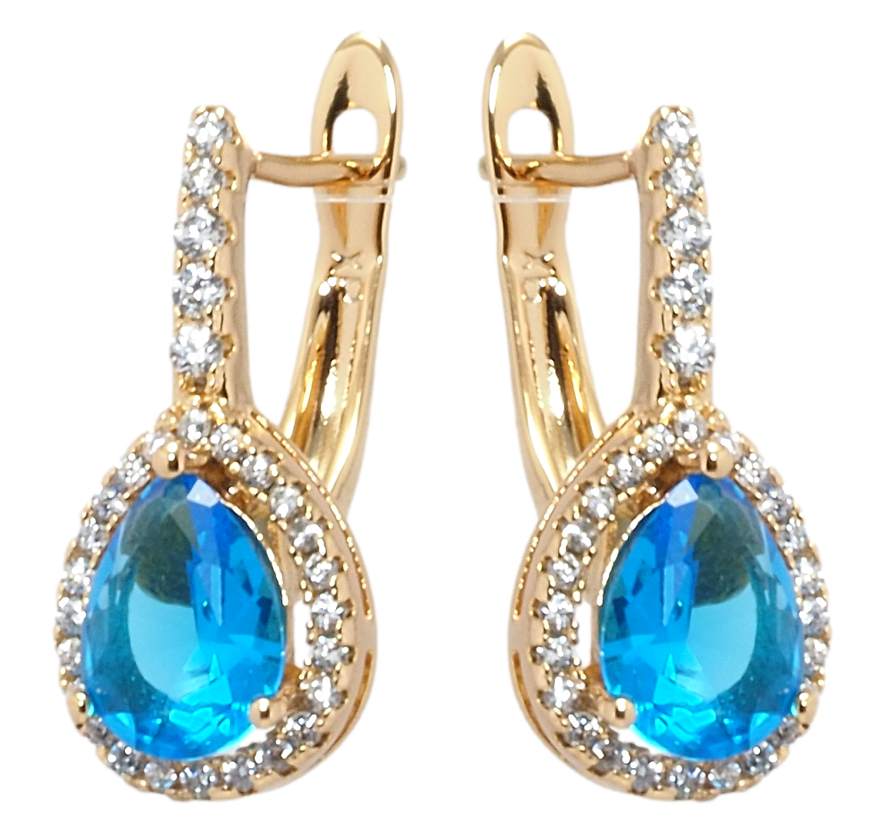 

Серьги Xuping Позолота 18K английский замок "Голубые фианиты в обрамлении циркония"