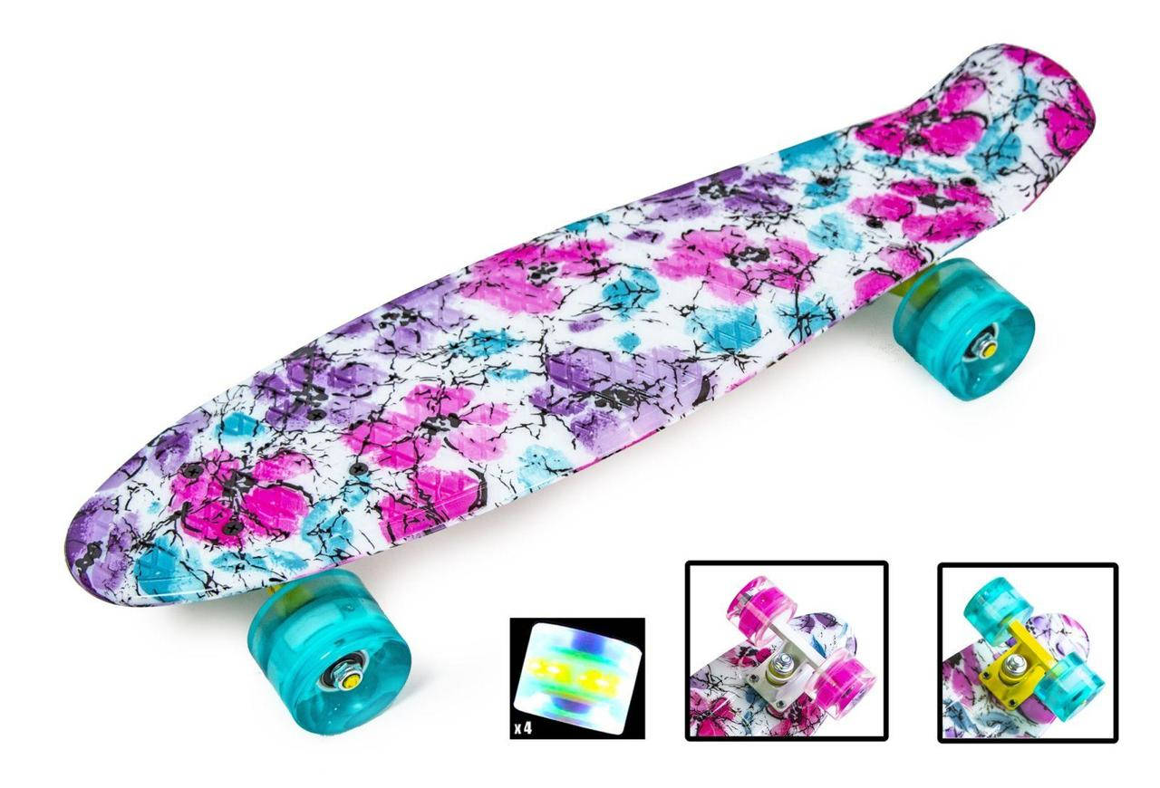 

Скейт Пенни Борд Penny Board "Цветочки Маки" Светящиеся колеса Для девочки