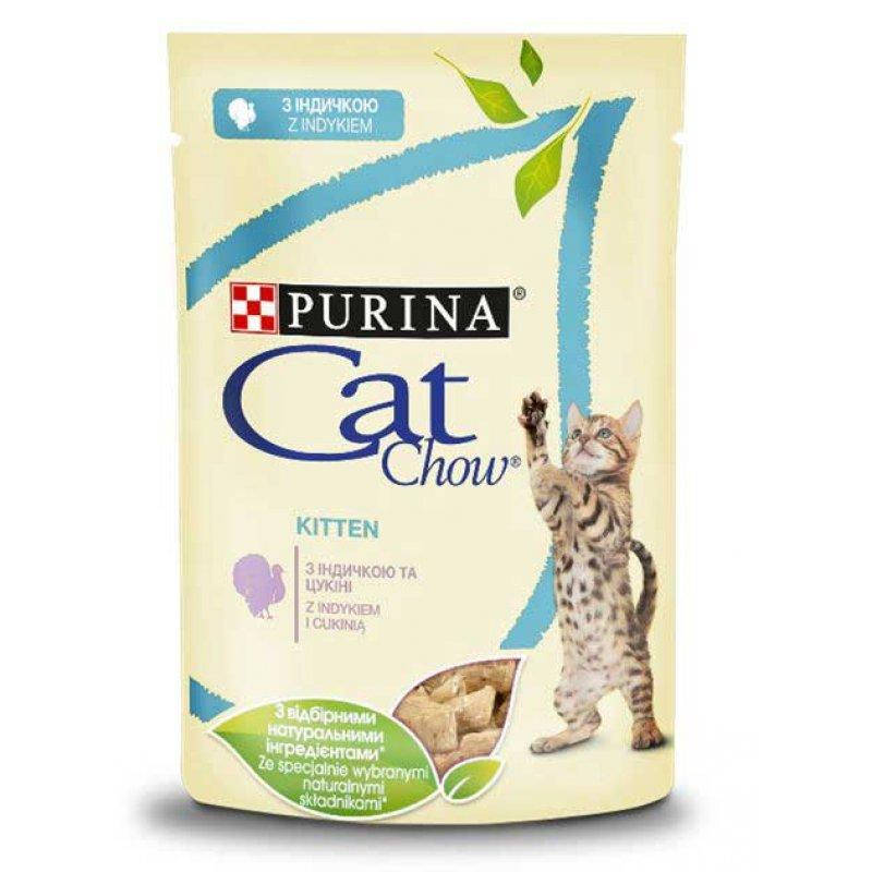 

Cat Chow (Кэт Чау) Kitten Консервы для котят с индейкой и цукини в желе, 85г