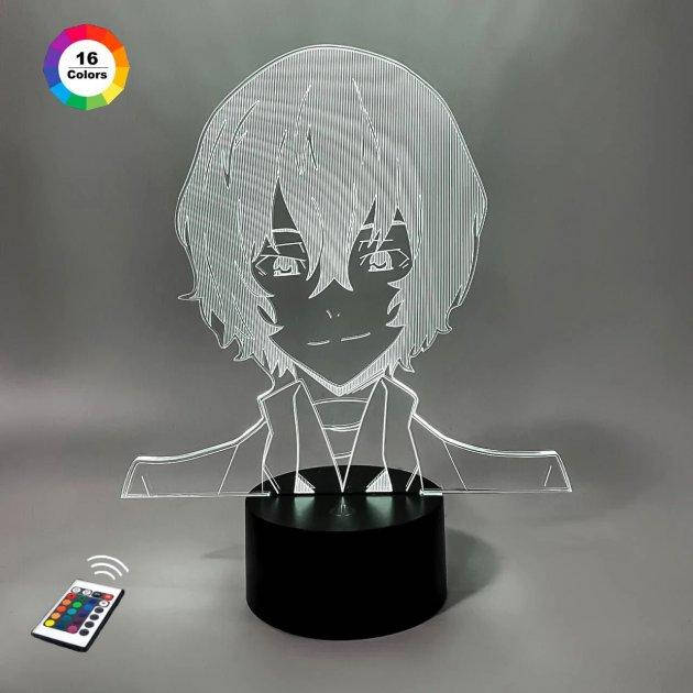 

3D ночник "Дазай Осаму" (УВЕЛИЧЕННОЕ ИЗОБРАЖЕНИЕ) + пульт ДУ + сетевой адаптер + батарейки (3ААА) 3DTOYSLAMP