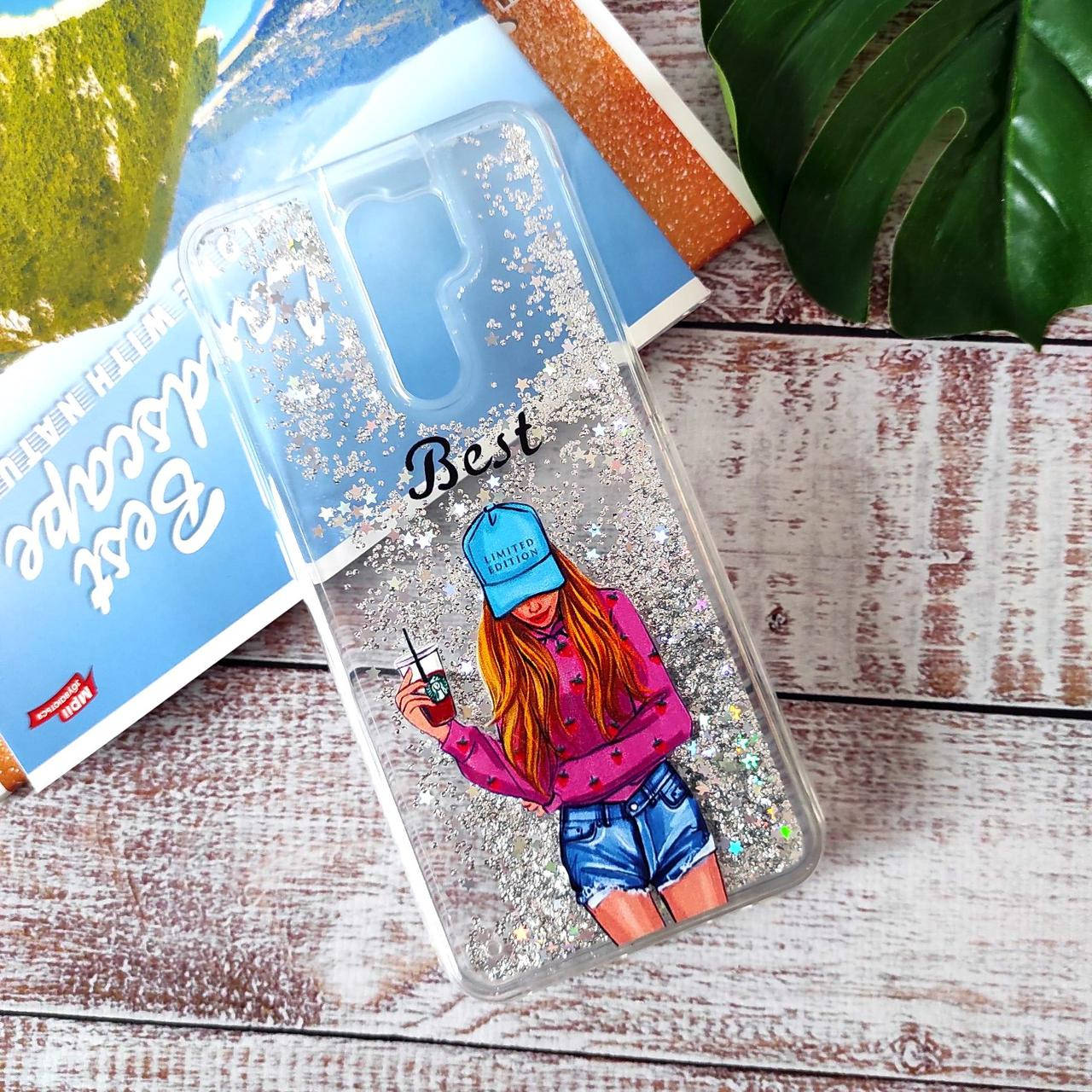 

Чехол для Xiaomi Redmi 9 плавающие блестки Best Girl, Серебристый