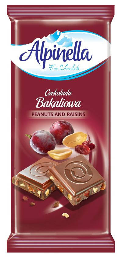 

Шоколад молочний Alpinella з родзинками 90 гр.