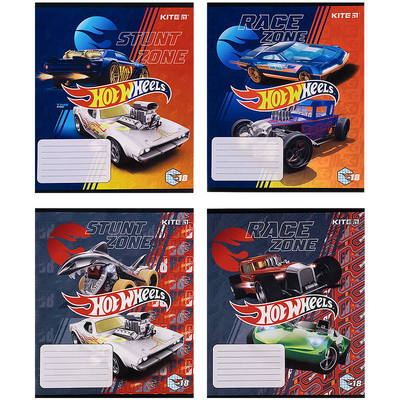 

Тетрадь школьная Kite Hot Wheels, 18 лис, кл. (4шт)
