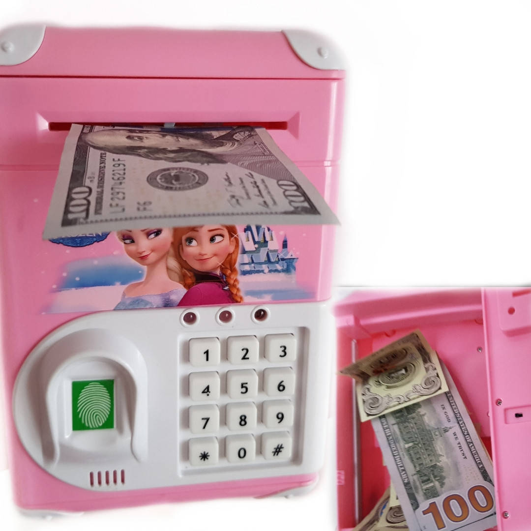 

Детская копилка сейф Cartoon Bank с отпечатком пальца Frozen, Розовый
