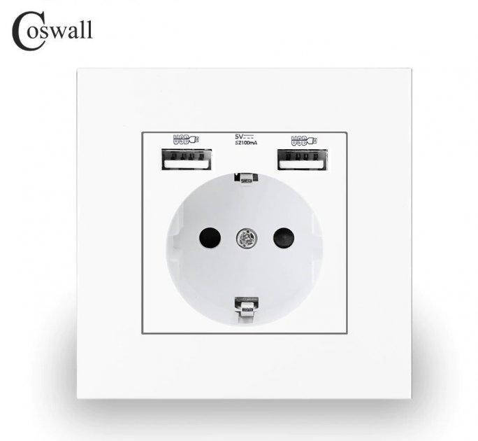 

Розетка Coswall с 2-мя USB портами для зарядки белая