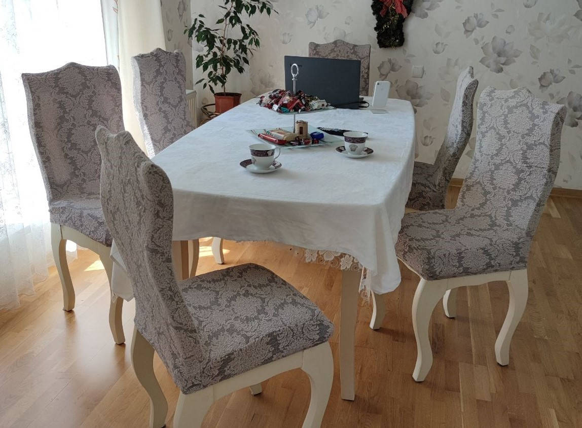 

Жаккардовый чехол на стул серо-кофейного цвета Универсальный размер