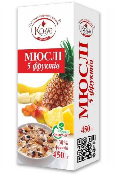 

Мюсли 5 фруктов в коробке Козуб 450г