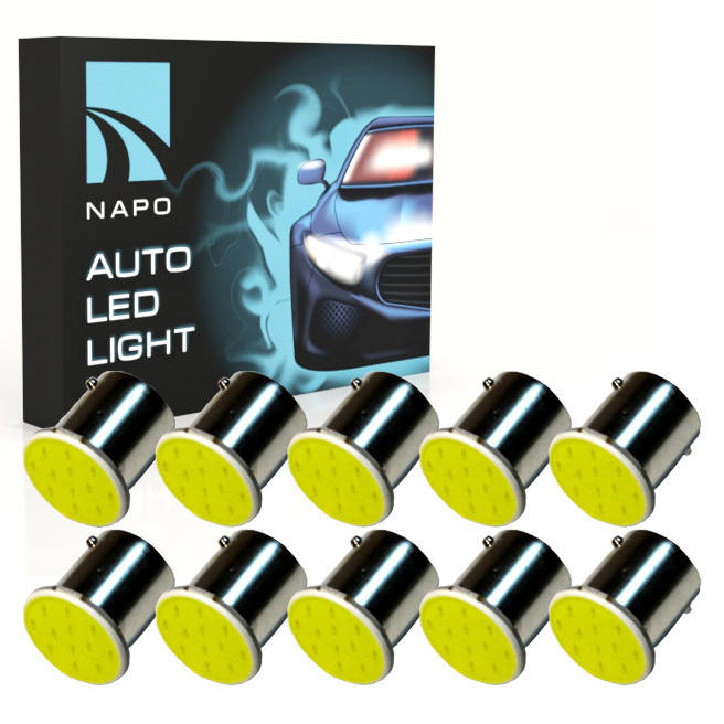

Автолампа диодная 1156-COB-12C, комплект 10 шт, 1156, BA15S, P21W, цвет свечения белый
