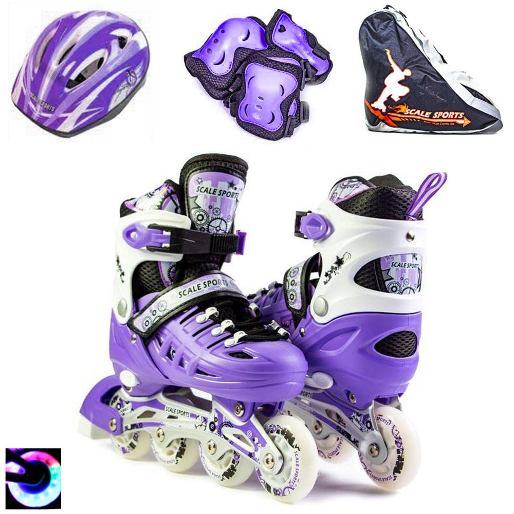 

Раздвижные ролики с подсветкой для девочки Scale Sport, Детские ролики в наборе с защитой, Фиолетовые, Р 29-33, Бирюзовый