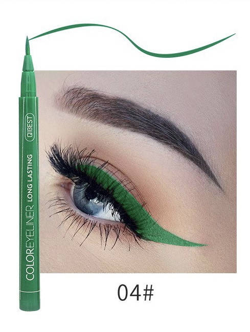 

Цветная водостойкая подводка фломастер для глаз QIBEST Color 04# зелёный
