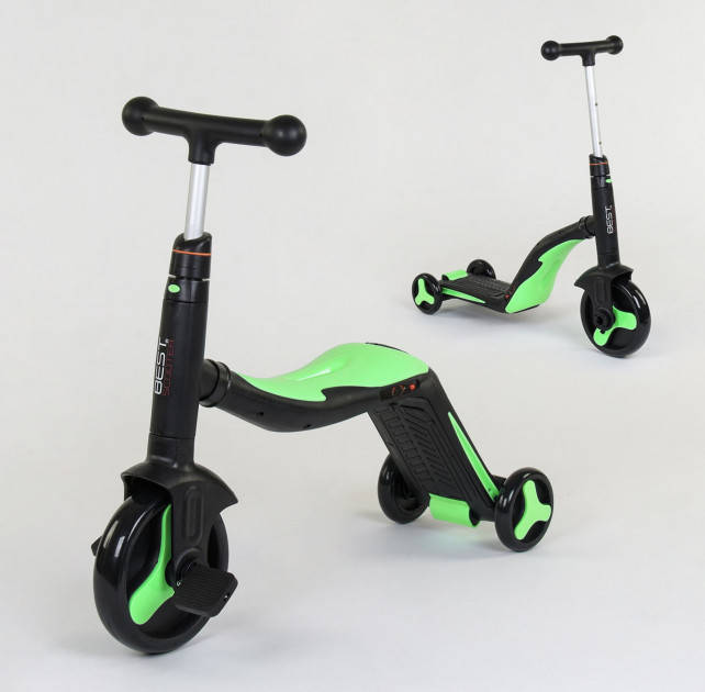 

Самокат беговел велосипед трехколесный Best Scooter JT 40405 3 в 1, подсветка, музыка, 8 мелодий, Зелёный