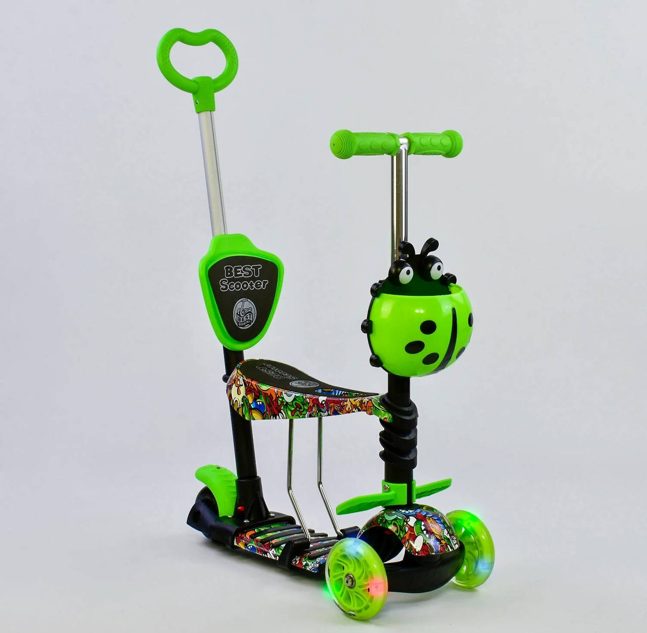 

Самокат трехколесный 5в1 Best Scooter 97630 колеса PU-120/100 мм, с подсветкой, зеленый, Зелёный