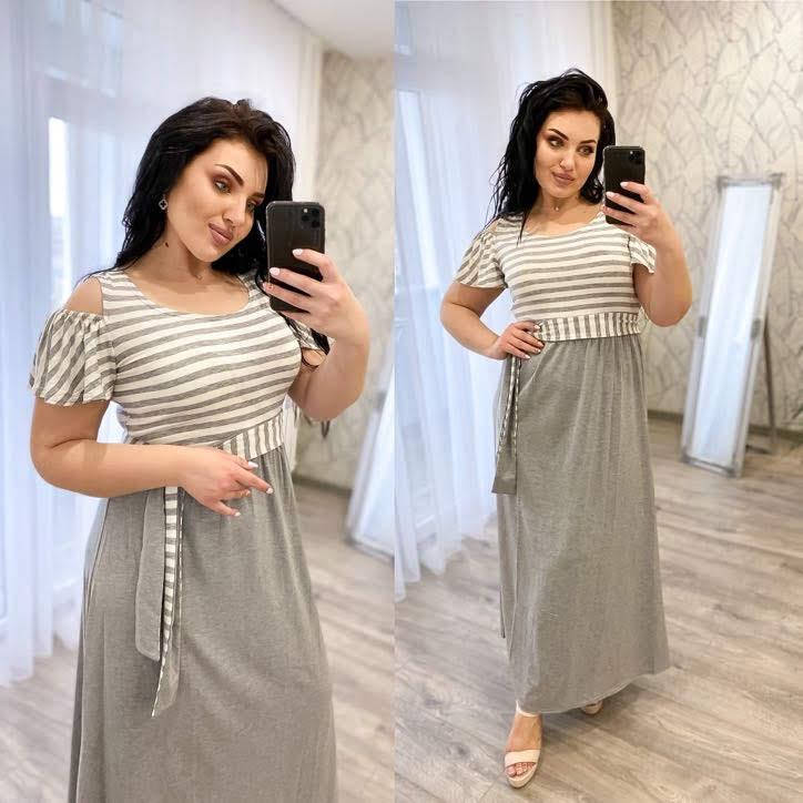 

Женское Длинное Платье с поясом Батал