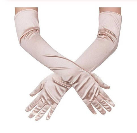 

Перчатки выше локтя атласные бежевые шампань, Бежевый