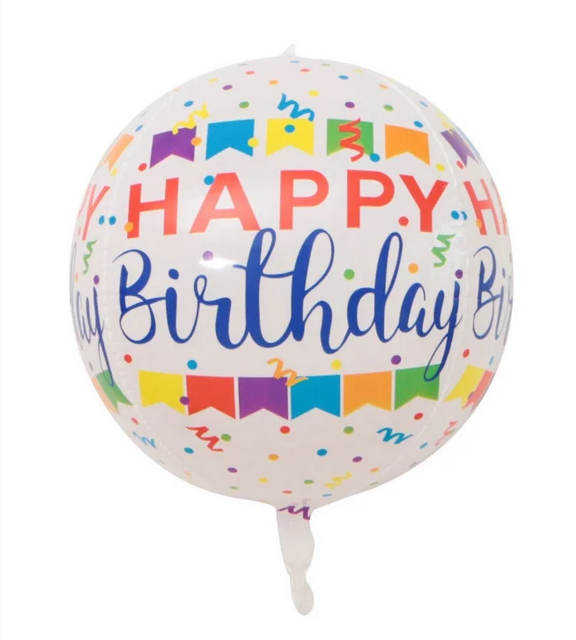 

Воздушный шар сфера 3D Happy Birthday конфетти 28х56 см (Китай), Разные цвета