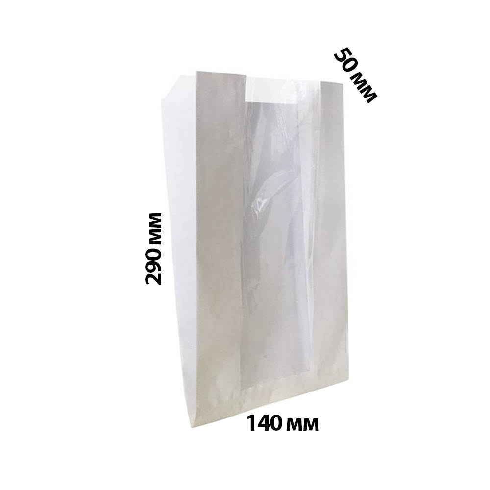 

Пакет бумажный с окном 290х140х50 мм Белый пакет саше с прозрачным окном в упаковке 100 шт.
