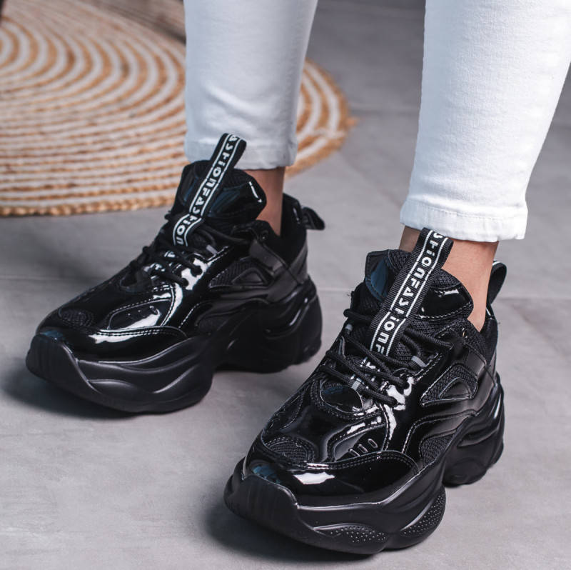 

Кроссовки женские черные лаковые на платформе весна/осень повседневные / 40 размер 25 см, Черный