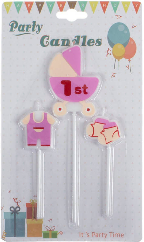 

Свечи в торт Детская коляска розовая 3шт