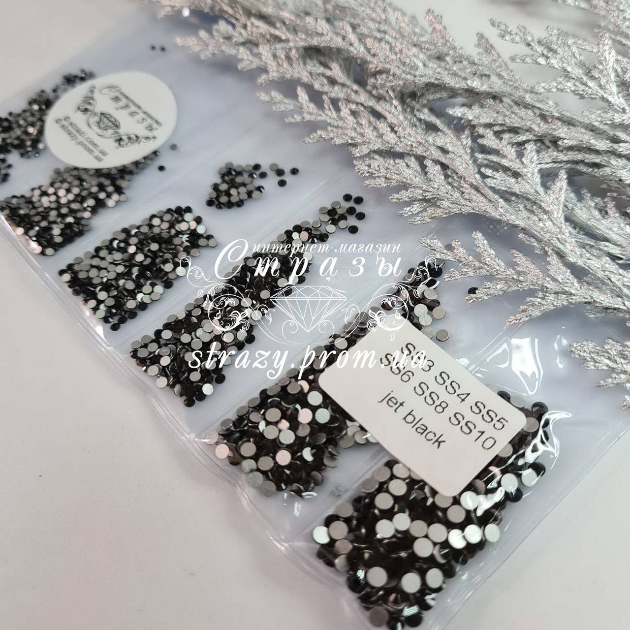 

Стразы микс размеров Jet ss3-ss10, 1440шт.
