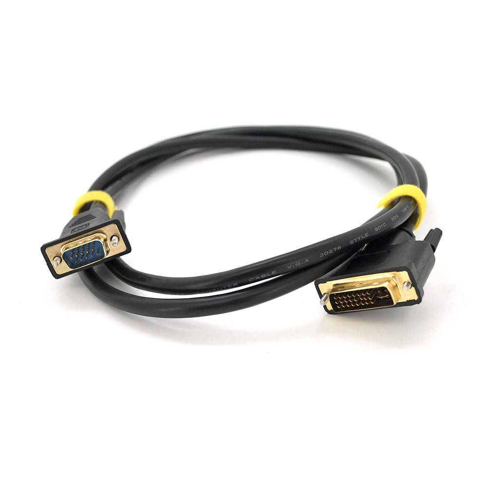 

Кабель VGA (папа)-DVI-I (папа)(24+5) 1.5метра круглый черный Q150